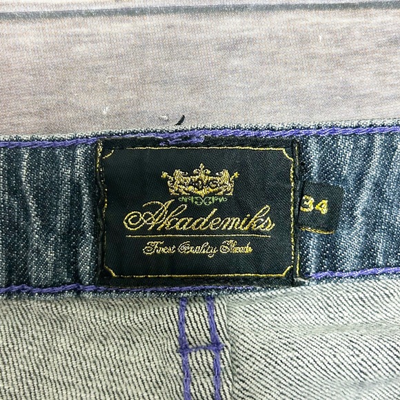 Akademiks Washed Out Black Gray Purple Embroidery Low Rise Bermuda Jean Short 34 - Picture 8 of 12